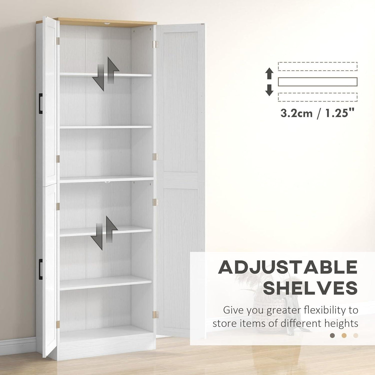 Freestanding Kitchen Pantry Cabinet with 4 Doors, Adjustable Shelves & Spacious Storage, Distressed Gray
