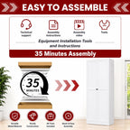 AQY Kitchen Pantry Cabinet, White Metal Storage Cabinet with Adjustable Shelves, Tall Freestanding Kitchen Cupboard Organizer