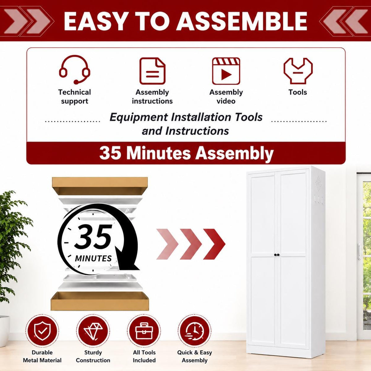 AQY Kitchen Pantry Cabinet, White Metal Storage Cabinet with Adjustable Shelves, Tall Freestanding Kitchen Cupboard Organizer