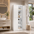 AQY Kitchen Pantry Cabinet, White Metal Storage Cabinet with Adjustable Shelves, Tall Freestanding Kitchen Cupboard Organizer