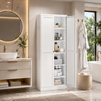 AQY Kitchen Pantry Cabinet, White Metal Storage Cabinet with Adjustable Shelves, Tall Freestanding Kitchen Cupboard Organizer