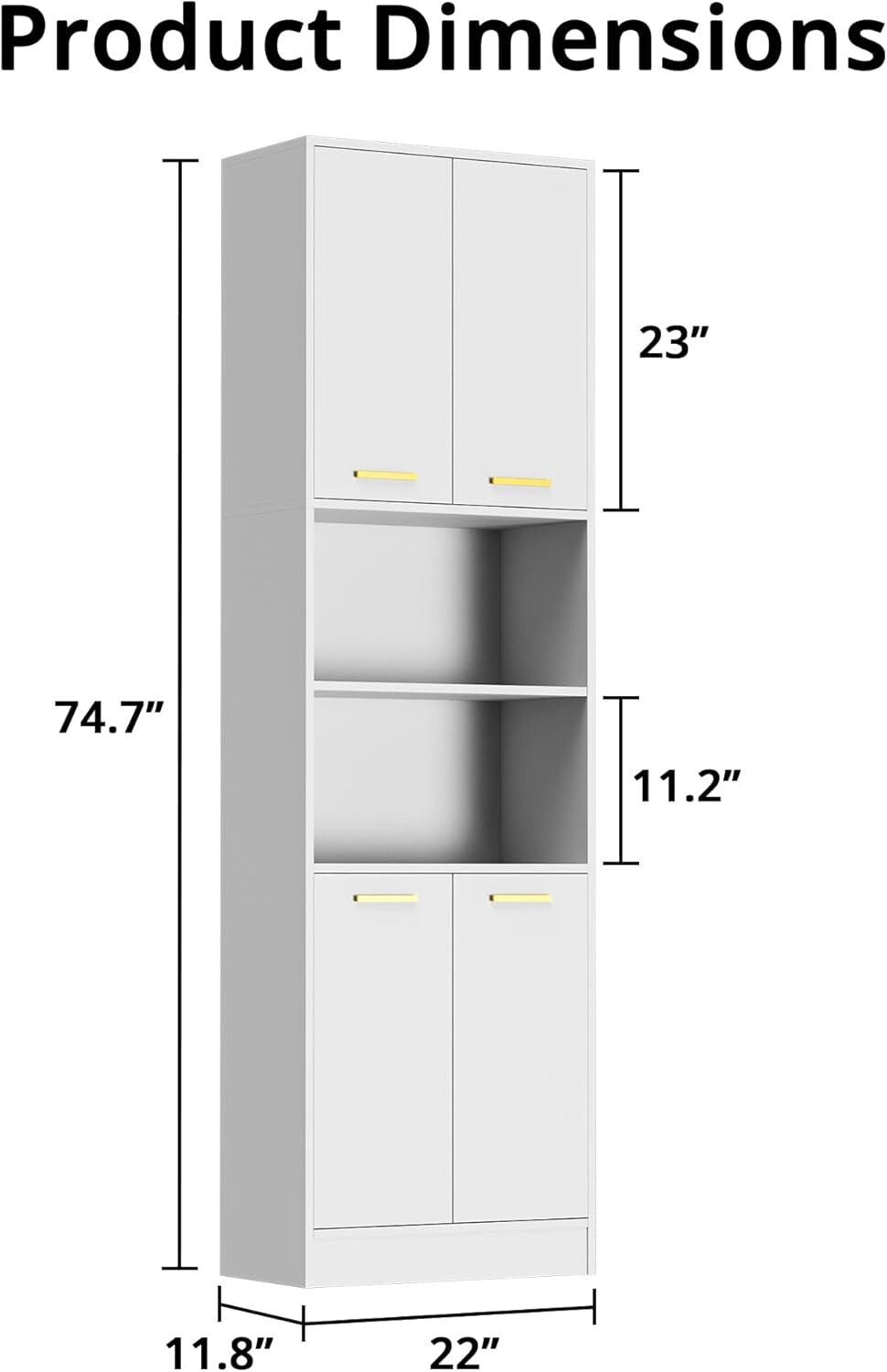 Tall Pantry Cabinet, 4 Doors, Open Countertop, Storage Shelves