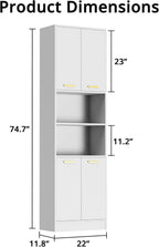 Tall Pantry Cabinet, 4 Doors, Open Countertop, Storage Shelves