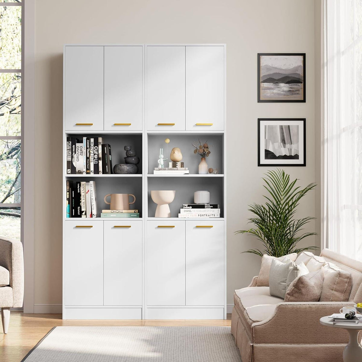 Tall Pantry Cabinet, 4 Doors, Open Countertop, Storage Shelves