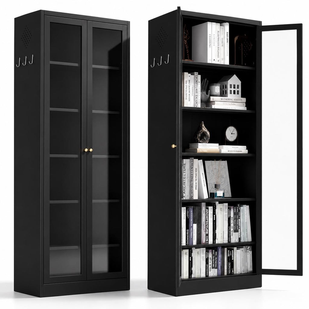 AQY Kitchen Pantry Cabinet, White Metal Storage Cabinet with Adjustable Shelves, Tall Freestanding Kitchen Cupboard Organizer
