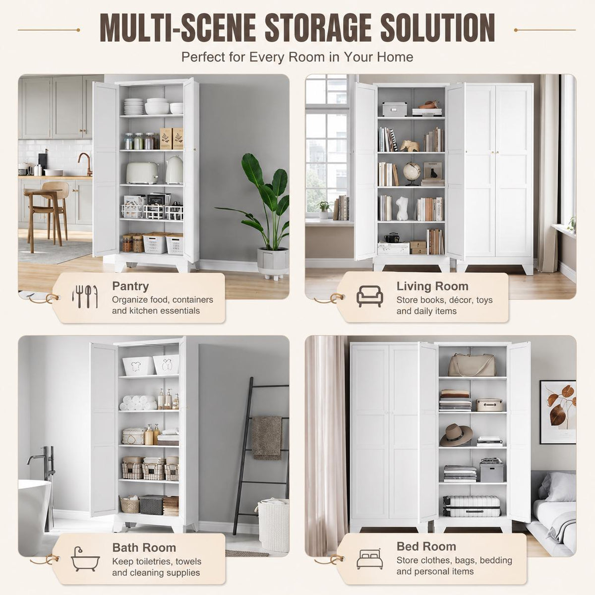 Heavy Duty Metal Storage Cabinet, Tall Steel Pantry Cabinet with Adjustable Shelves, Lockable Garage Storage Organizer for Kitchen