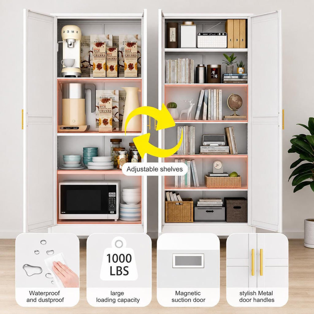 Heavy Duty Steel Storage Cabinet – Lockable Pantry Organizer with Adjustable Shelves