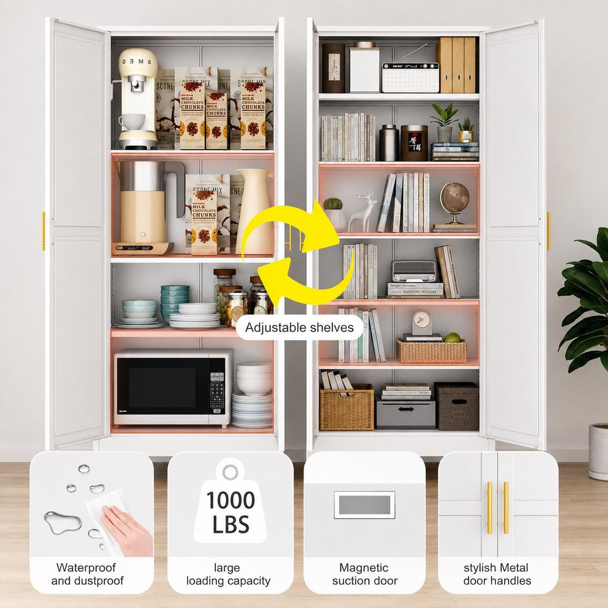 Heavy Duty Steel Storage Cabinet – Lockable Pantry Organizer with Adjustable Shelves