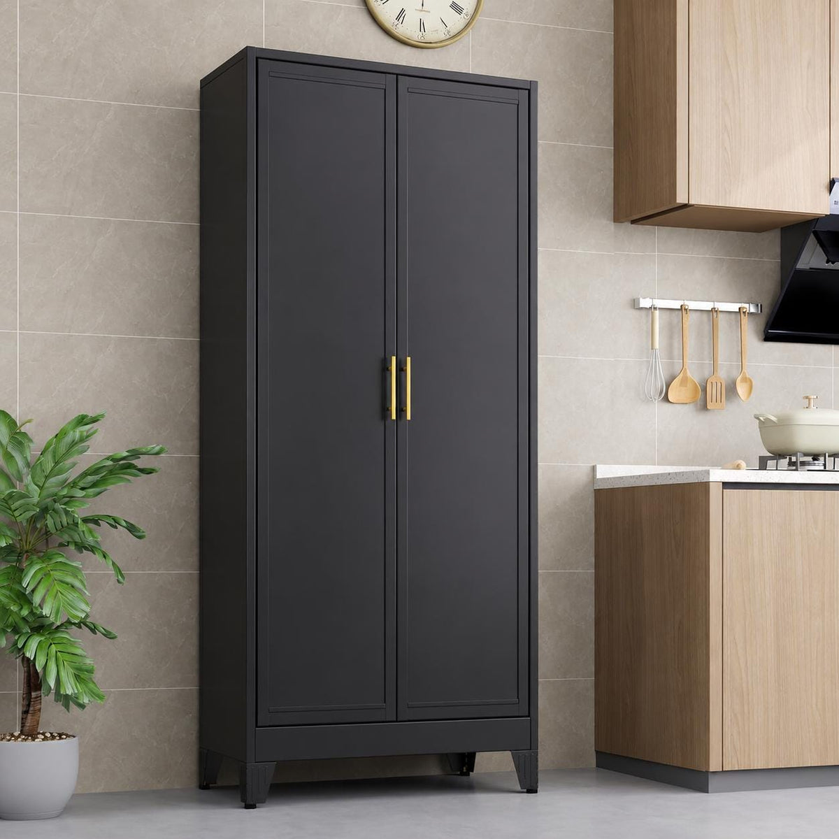 Heavy Duty Steel Storage Cabinet – Lockable Pantry Organizer with Adjustable Shelves