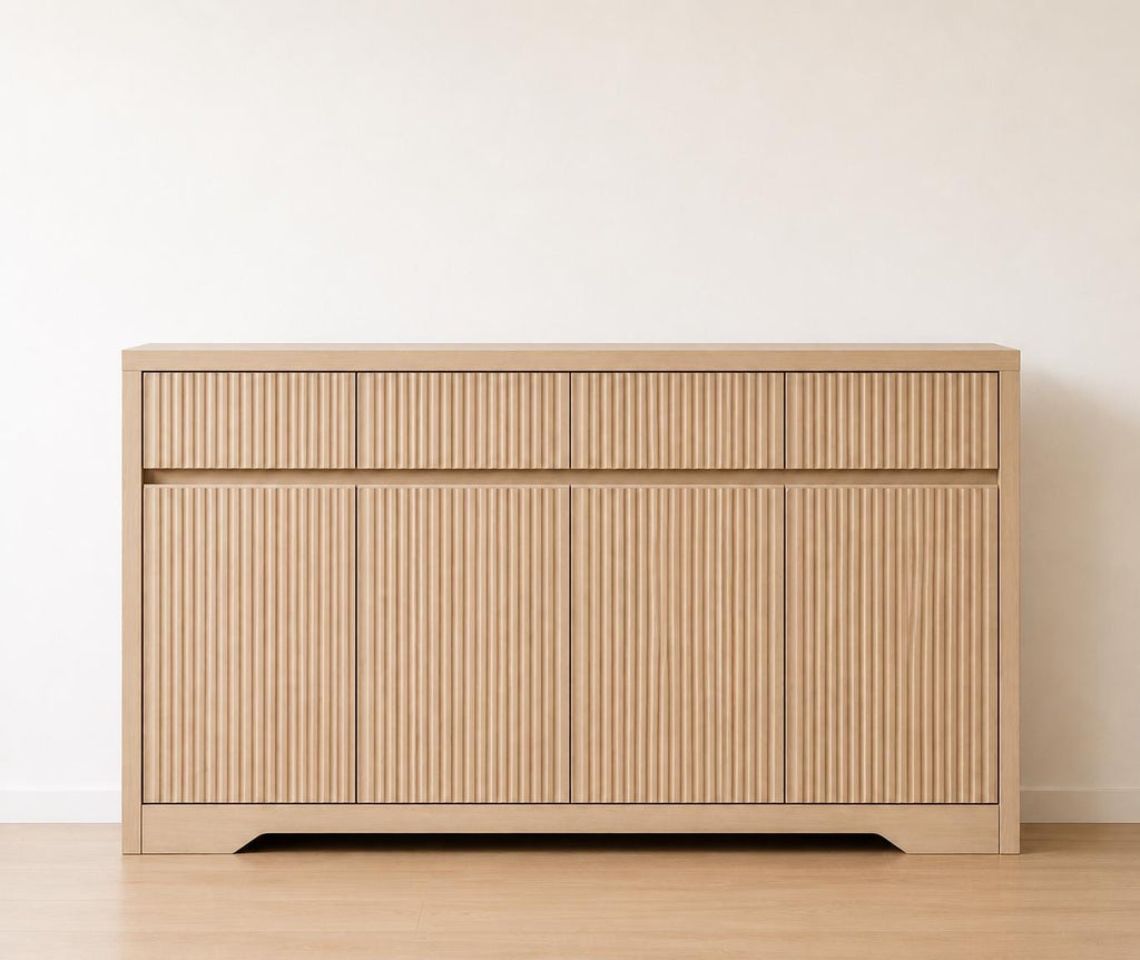 57'' Fluted Buffet Cabinet with Storage – Modern Sideboard Credenza with 3 Drawers & 4 Doors