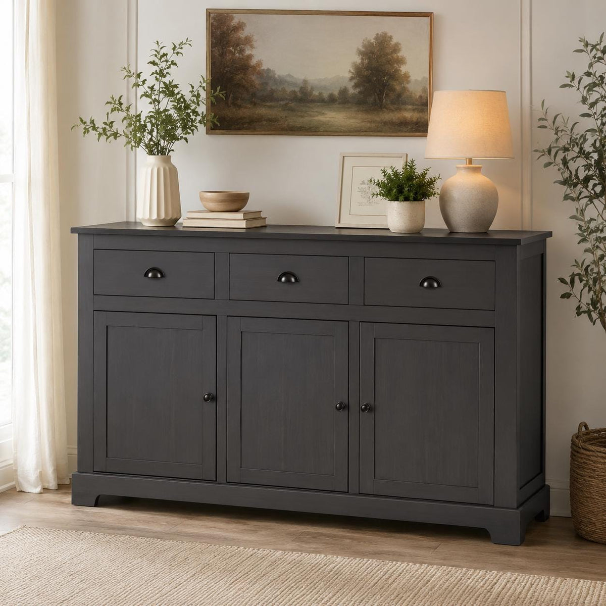 Modern Buffet Sideboard Cabinet with Storage, 3 Drawers & 3 Doors Console Table for Kitchen, Dining Room Entryway