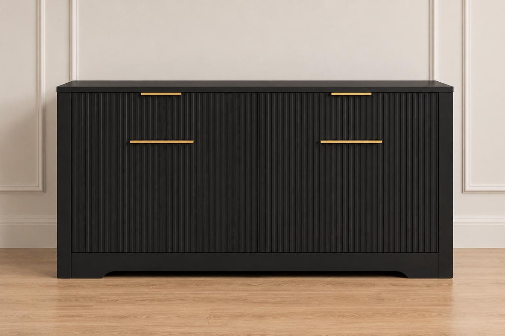 55.1" Fluted Buffet Cabinet with Storage, Modern Black Walnut Sideboard Credenza with 3 Drawers & Adjustable Shelves