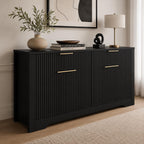 55.1" Fluted Buffet Cabinet with Storage, Modern Black Walnut Sideboard Credenza with 3 Drawers & Adjustable Shelves