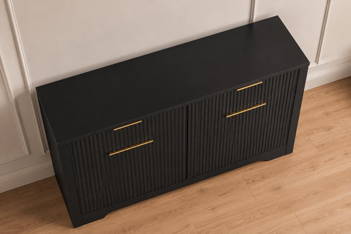55.1" Fluted Buffet Cabinet with Storage, Modern Black Walnut Sideboard Credenza with 3 Drawers & Adjustable Shelves