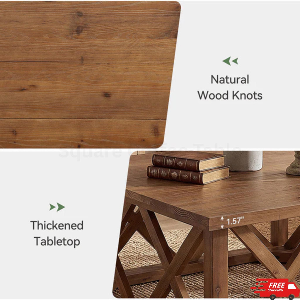 Solid Wood Farmhouse Square Coffee Table