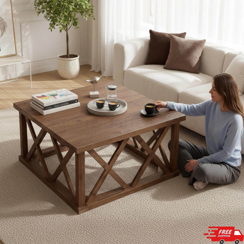 Solid Wood Farmhouse Square Coffee Table