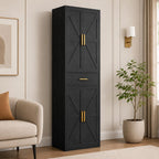 Tall Farmhouse Pantry Cabinet, Rustic 4-Door Kitchen Storage with Drawer