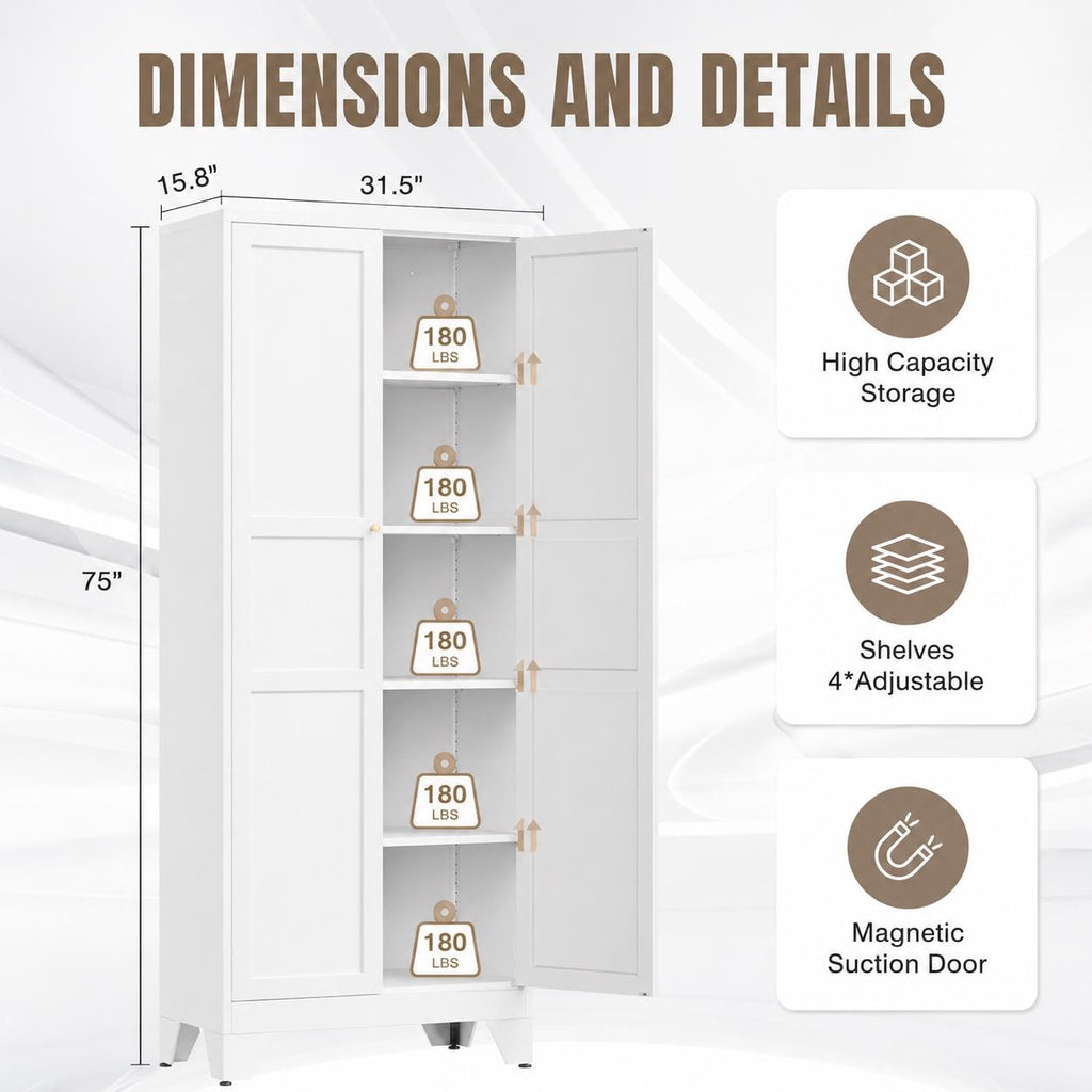 Heavy Duty Steel Storage Cabinet, Adjustable Shelves, Double Door Organizer