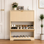 Black Fluted Shoe Cabinet, Slim Entryway Storage, 4 Flip Drawers, Adjustable Shelves
