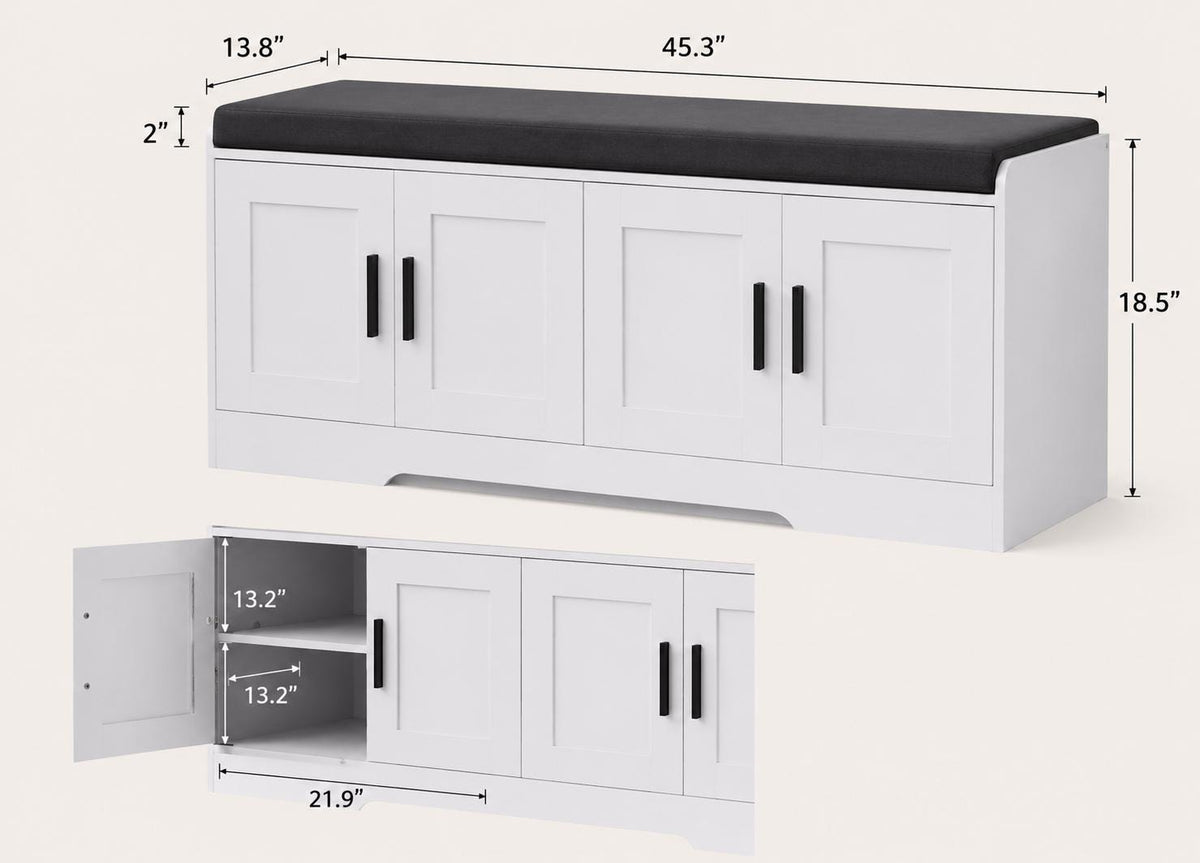 2-Tier Shoe Storage Bench with Cushion, Entryway Shoe Cabinet with 4 Doors & Adjustable Shelves,