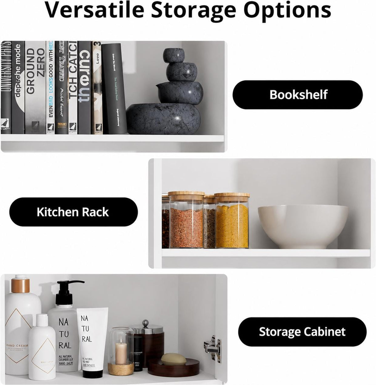 Modern Kitchen Pantry Cabinet with Open Shelves, 4-Door Storage Organizer, Tall Freestanding Bookcase Cabinet for Kitchen,