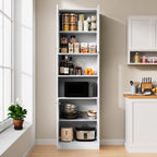 Modern Kitchen Pantry Cabinet with Open Shelves, 4-Door Storage Organizer, Tall Freestanding Bookcase Cabinet for Kitchen,