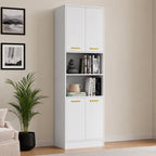 Modern Kitchen Pantry Cabinet with Open Shelves, 4-Door Storage Organizer, Tall Freestanding Bookcase Cabinet for Kitchen,