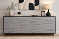 63" Black Grey Fluted Sideboard Cabinet, Modern 4-Door Credenza Storage Buffet