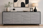 63" Black Grey Fluted Sideboard Cabinet, Modern 4-Door Credenza Storage Buffet