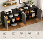 63" Black Grey Fluted Sideboard Cabinet, Modern 4-Door Credenza Storage Buffet