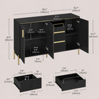 Modern Buffet Cabinet with Storage, Black & Gold Sideboard Cabinet with Fluted Drawers, Adjustable Shelves