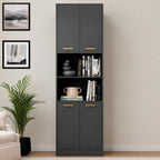 Modern Kitchen Pantry Cabinet with Open Shelves, 4-Door Storage Organizer, Tall Freestanding Bookcase Cabinet for Kitchen,