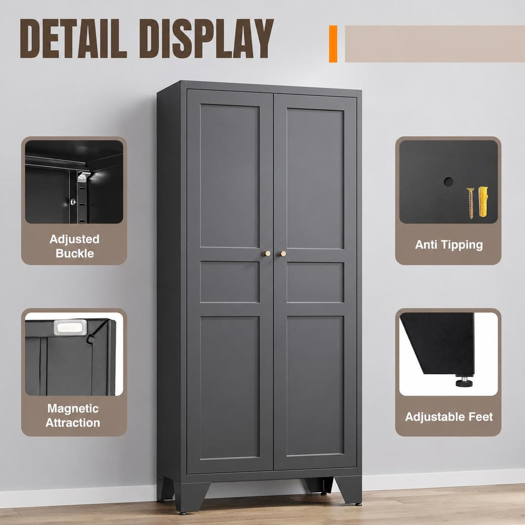 Heavy Duty Metal Storage Cabinet with Adjustable Shelves, Tall Kitchen Pantry Organizer, Steel Utility Cabinet for Home Office Garage