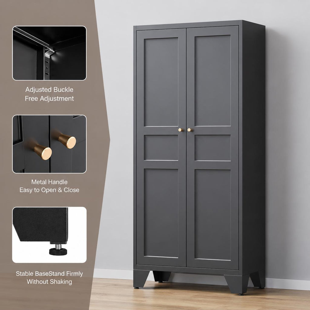 Heavy Duty Metal Storage Cabinet with Adjustable Shelves, Tall Kitchen Pantry Organizer, Steel Utility Cabinet for Home Office Garage
