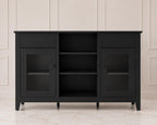 Modern Black Sideboard Cabinet with Faux Marble Top – 2 Drawers, 2 Doors Storage Console