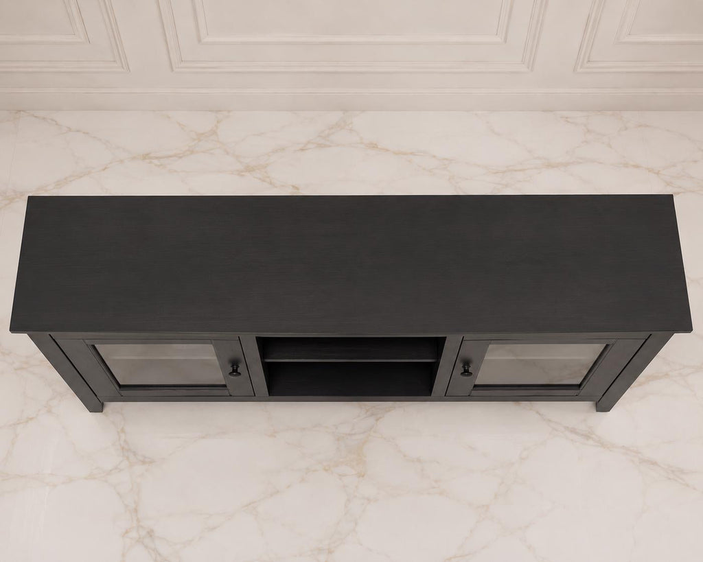Modern Black Sideboard Cabinet with Faux Marble Top – 2 Drawers, 2 Doors Storage Console