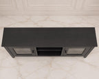 Modern Black Sideboard Cabinet with Faux Marble Top – 2 Drawers, 2 Doors Storage Console