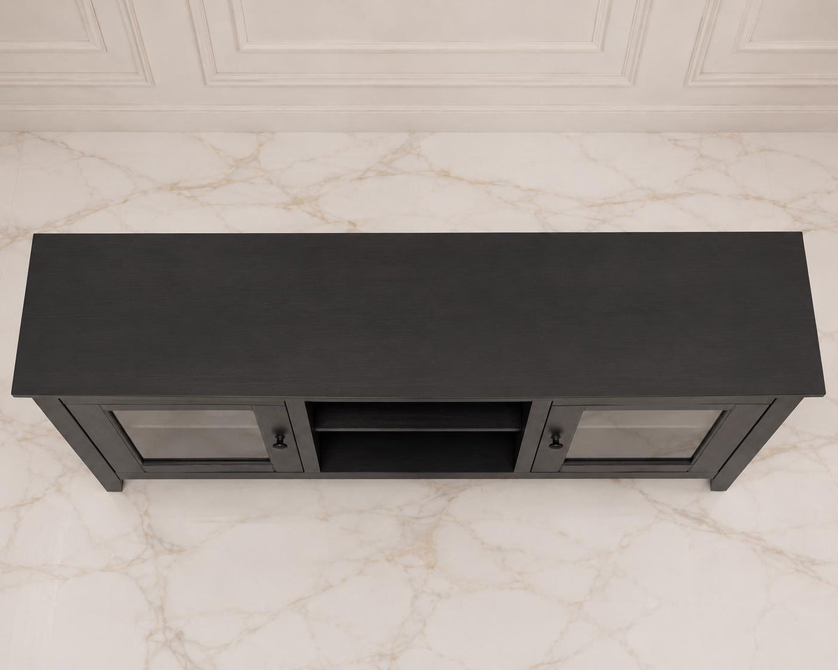 Modern Black Sideboard Cabinet with Faux Marble Top – 2 Drawers, 2 Doors Storage Console
