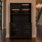 71" Tall Kitchen Pantry Cabinet with Microwave Shelf & Built-in Charging Station – Black