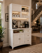 71" Tall Kitchen Pantry Cabinet with Microwave Shelf & Built-in Charging Station – Black
