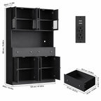 71" Farmhouse Kitchen Pantry Cabinet with LED Light & Charging Station, Large Food Storage Cabinet with Microwave Shelf, 47.2"