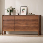 Walnut 9-Drawer Dresser for Bedroom – Modern Engineered Wood Storage Cabinet with Hidden Handles
