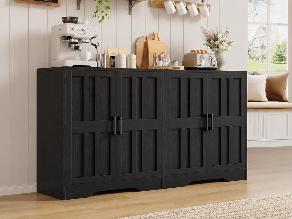 Farmhouse Buffet Cabinet, 63" Storage with 4 Doors, Wood Grain Finish, Living Room Furniture