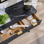 Modern Fluted Buffet Cabinet, Faux Marble Top, 3 Drawer Storage Sideboard
