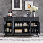 Modern Fluted Buffet Cabinet, Faux Marble Top, 3 Drawer Storage Sideboard
