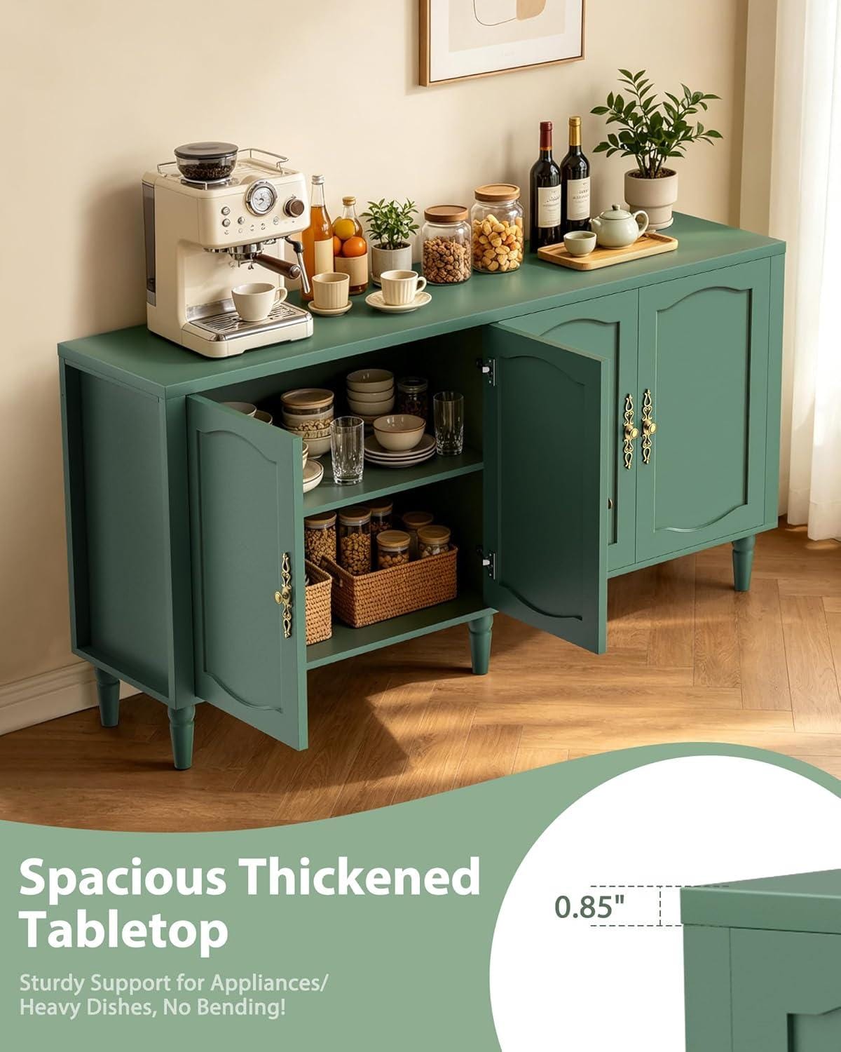 Fineway 63" Mid Century Sideboard Buffet Cabinet with Adjustable Shelves & Storage for Dining Room Living Room Kitchen
