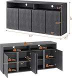 Modern Black Wood Grain Buffet Cabinet, 63-Inch Sideboard Console Table