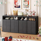 Modern Black Wood Grain Buffet Cabinet, 63-Inch Sideboard Console Table