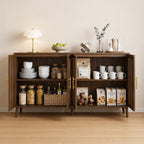 Modern Farmhouse Walnut Storage Cabinet, Slatted Doors Sideboard Buffet, Coffee Bar Home Furniture