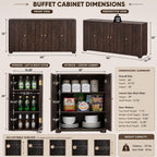 Modern Dark Wood Buffet Cabinet, Curved Edge, 4 Doors, Golden Handles, Sideboard Storage